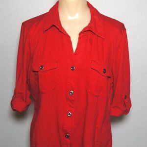 Style &  Co. Women's Red Cotton Button-Up Shirt, Medium